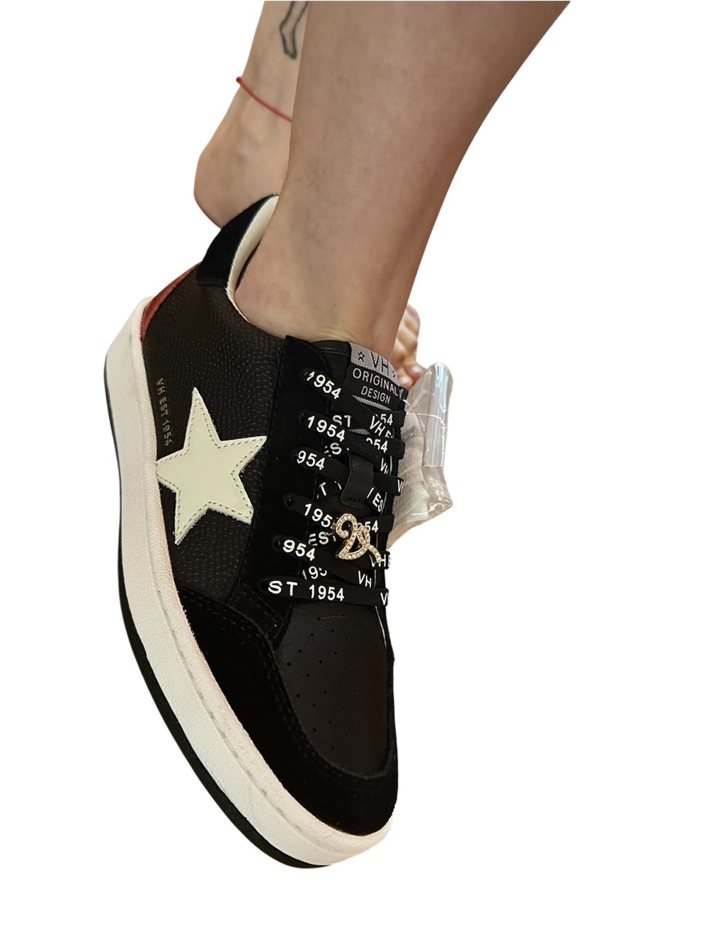 Vintage Havana Black Sneakers with White Star & Red Heel Denisse 6.5 NIB